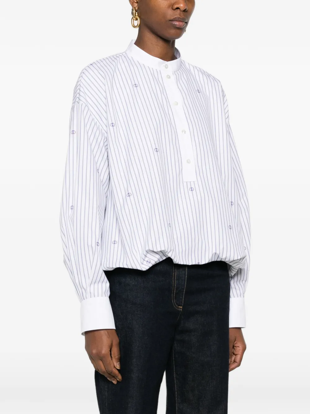 Gucci Gestreepte blouse met geborduurd GG-logo Wit