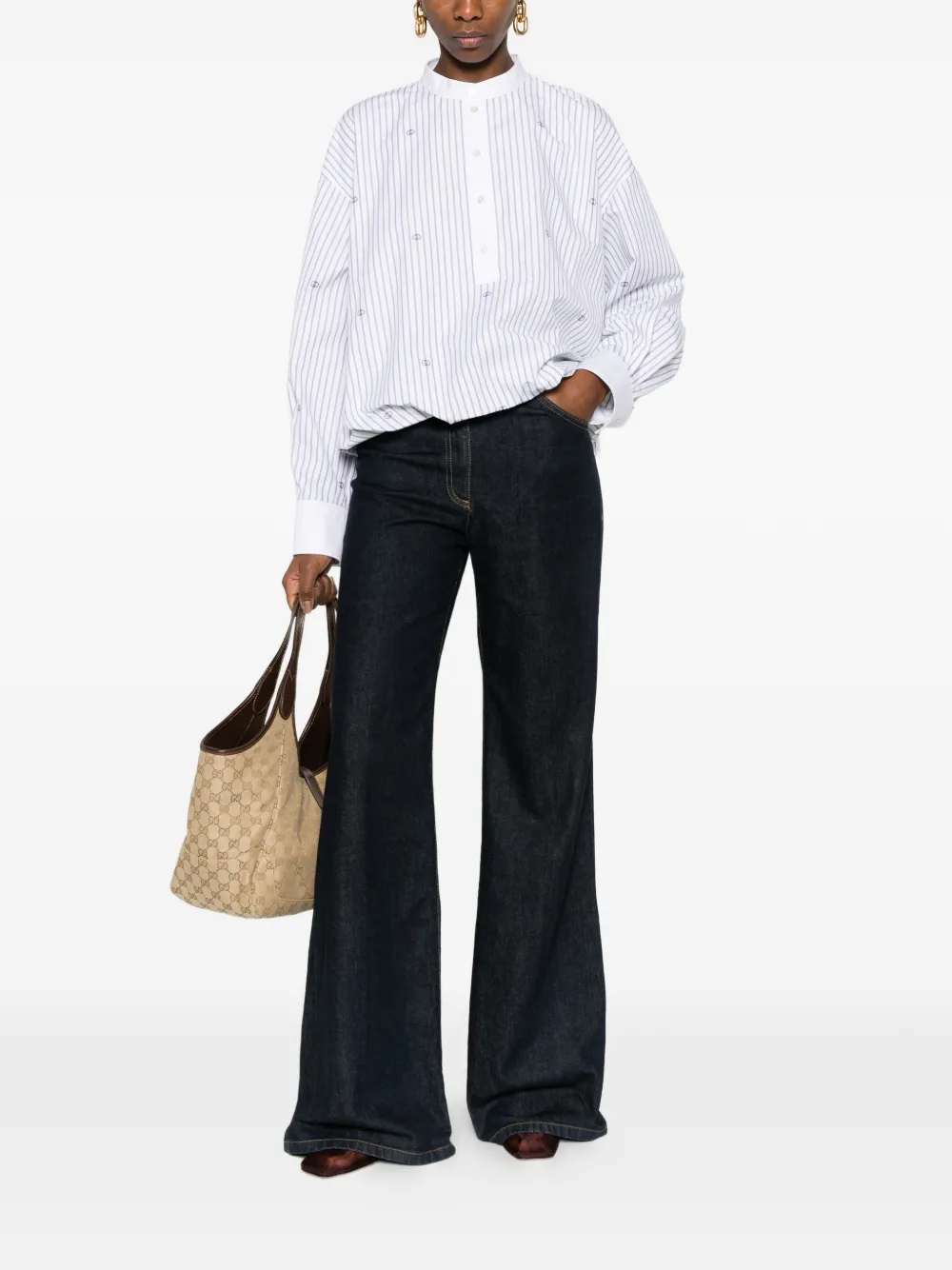 Gucci Gestreepte blouse met geborduurd GG-logo Wit