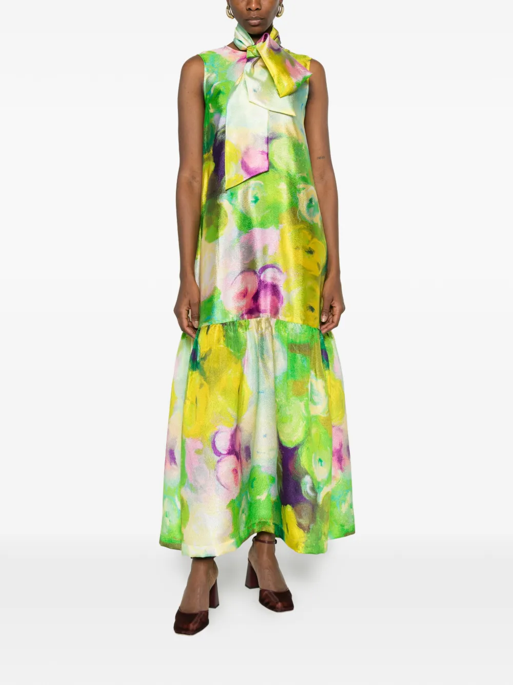  Psophia Floral Tie Maxi Dress - Green 