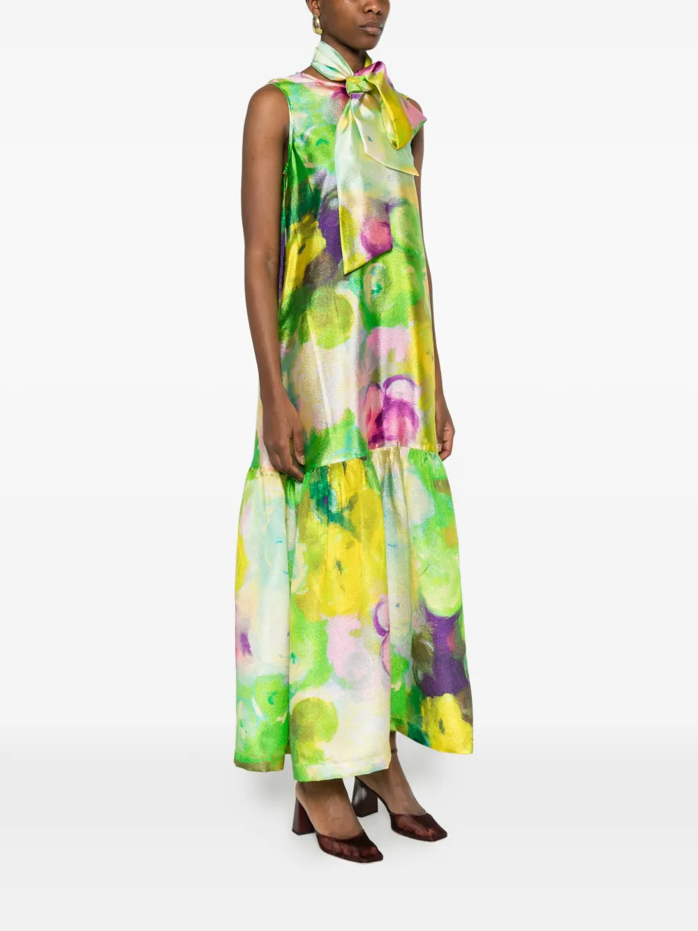  Psophia Floral Tie Maxi Dress - Green 