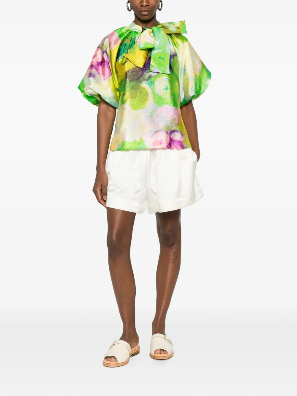  Psophia Floral Tie-neck Blouse - Green 