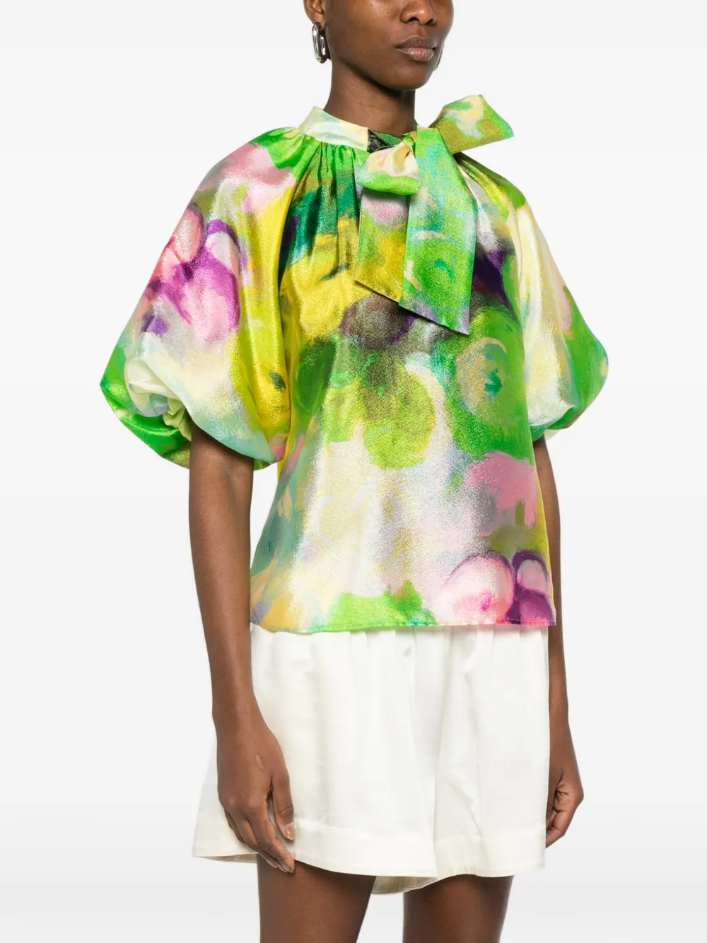  Psophia Floral Tie-neck Blouse - Green 
