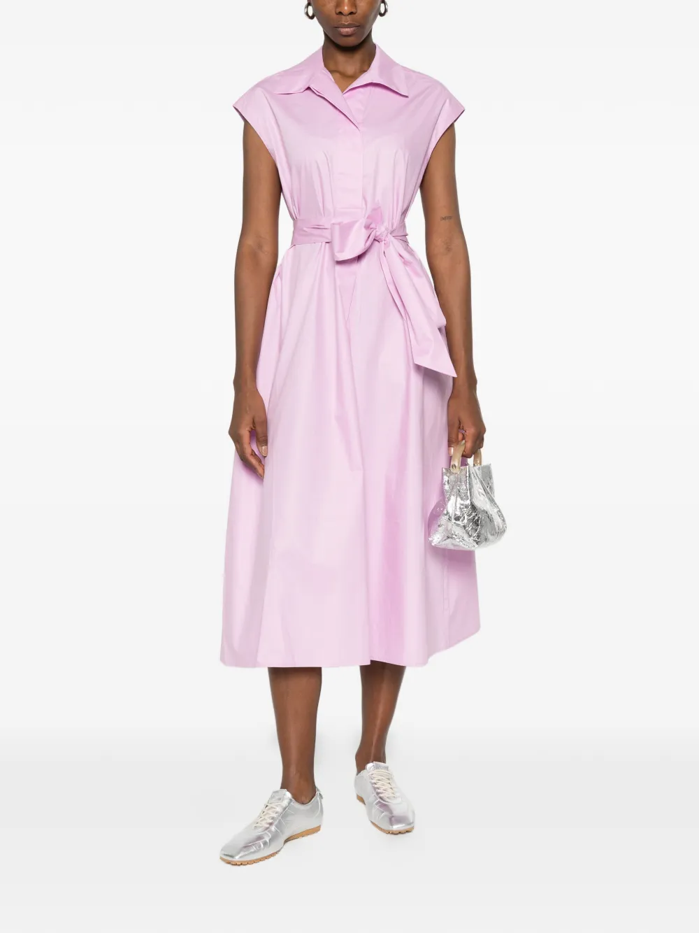  Psophia Belt-fastening Midi Dress - Pink 