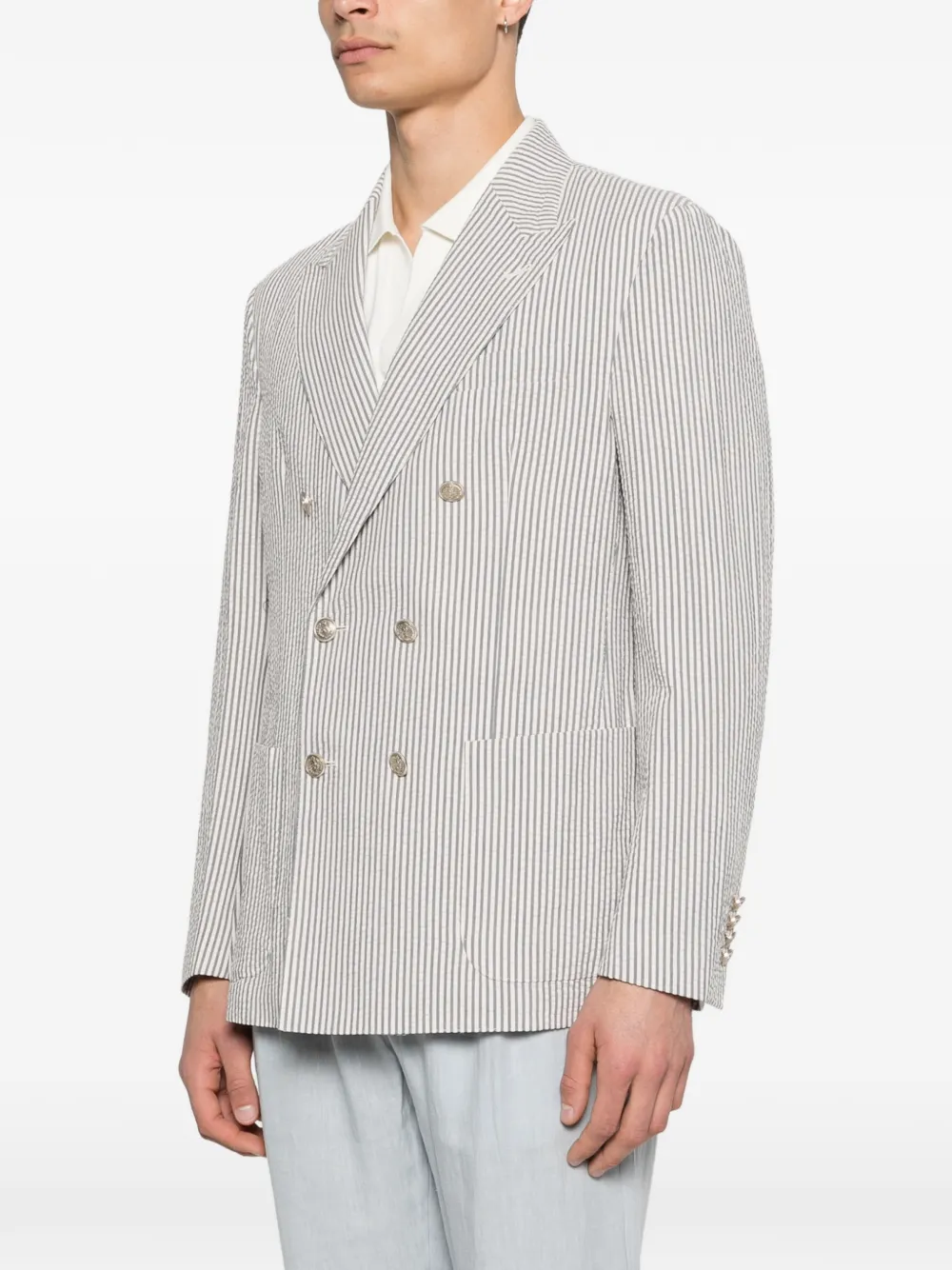 Eleventy Gestreepte blazer met dubbele rij knopen Blauw
