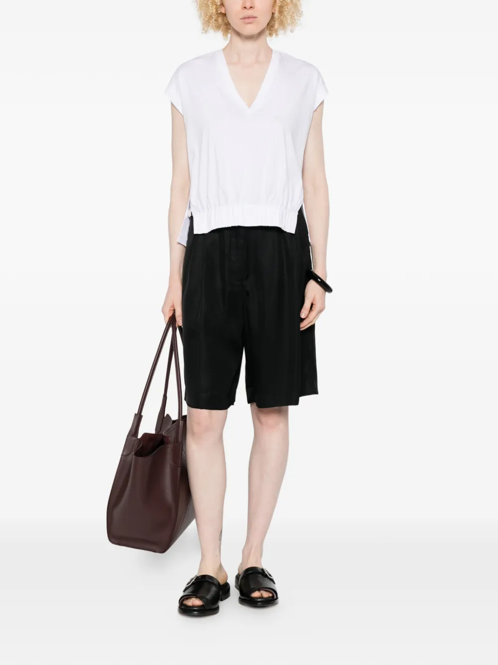  Psophia V-neck Gathered T-shirt - White 
