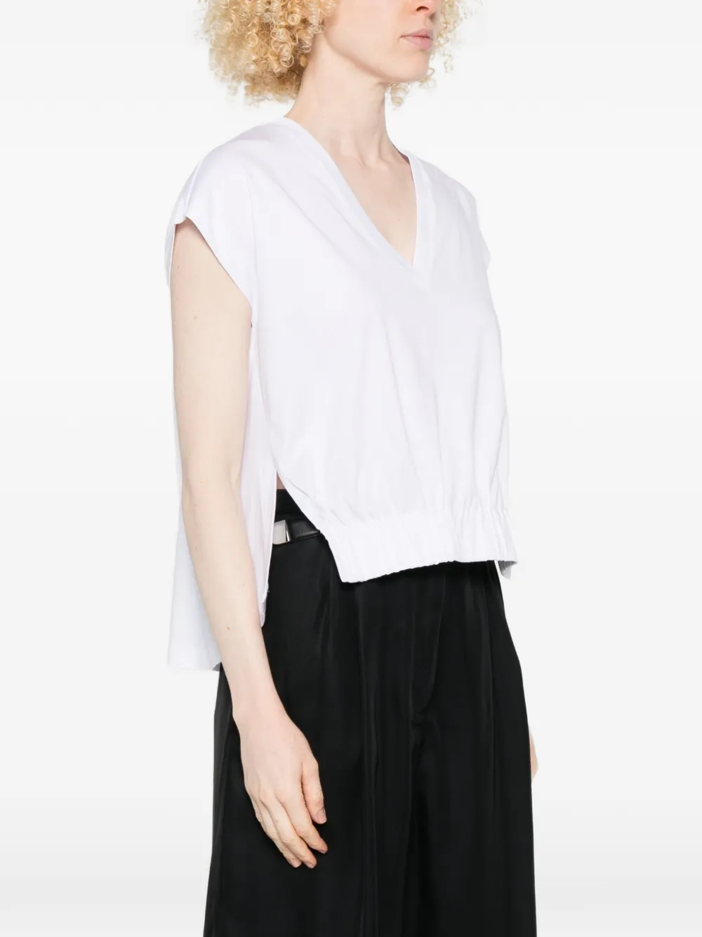  Psophia V-neck Gathered T-shirt - White 