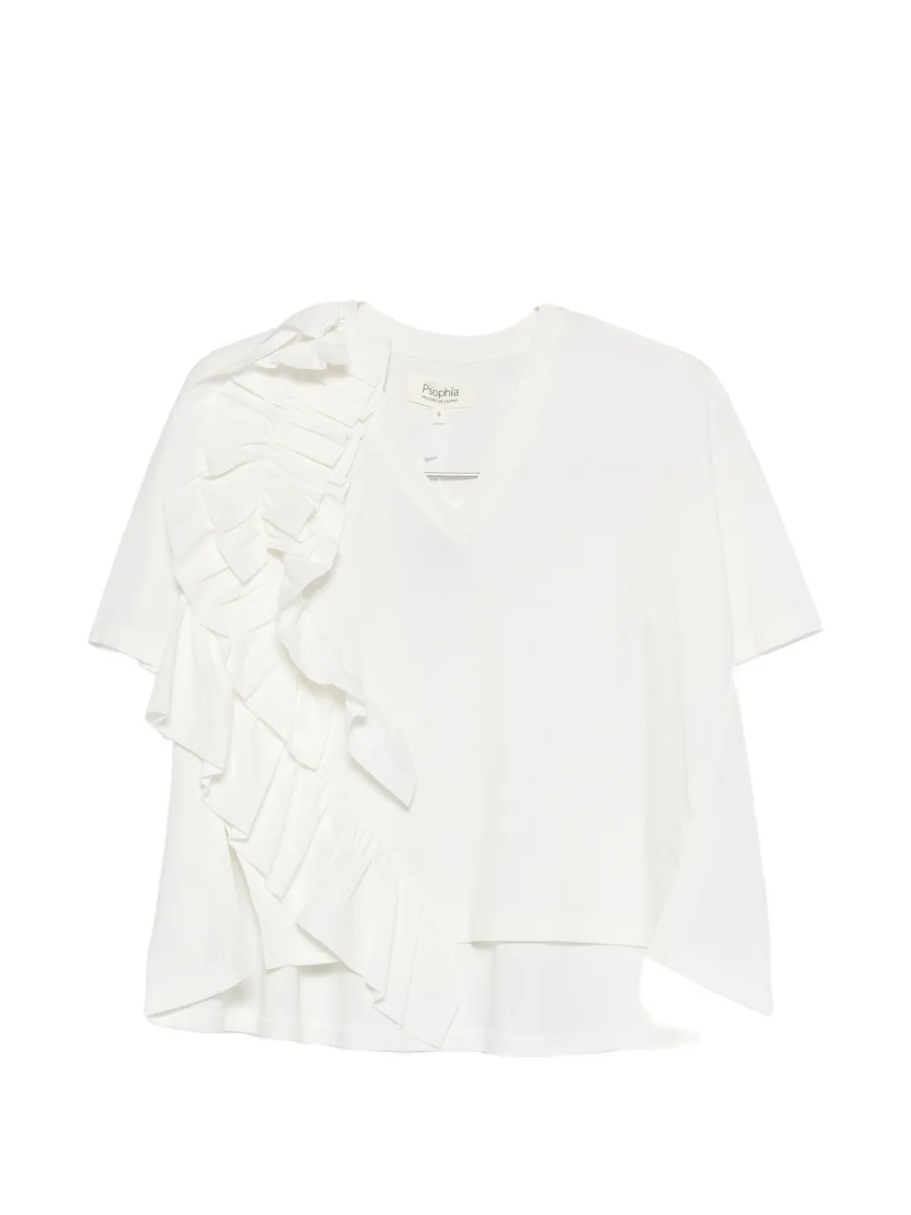 Psophia Ruffled V-neck T-shirt In White