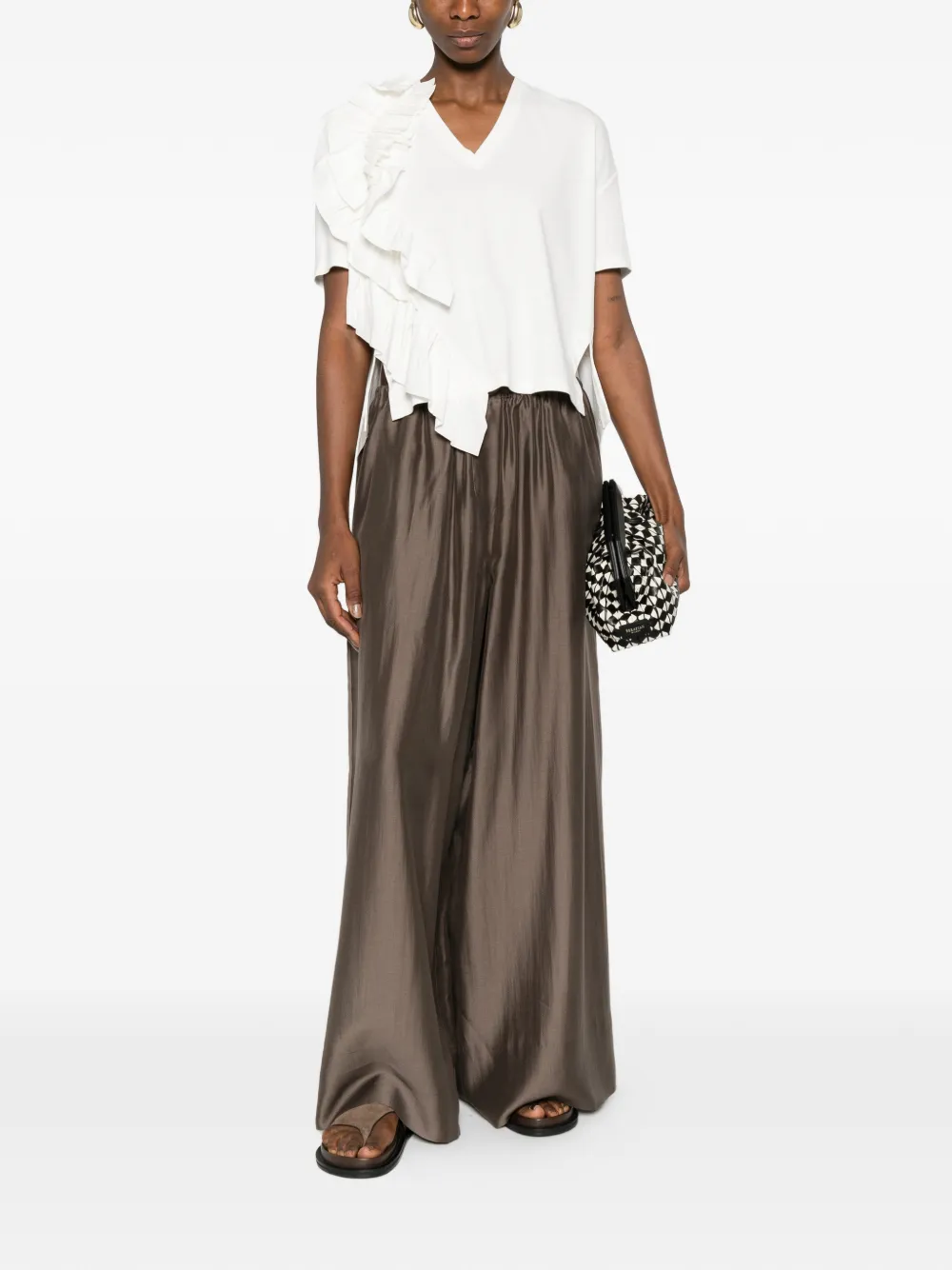  Psophia Ruffled V-neck T-shirt - White 