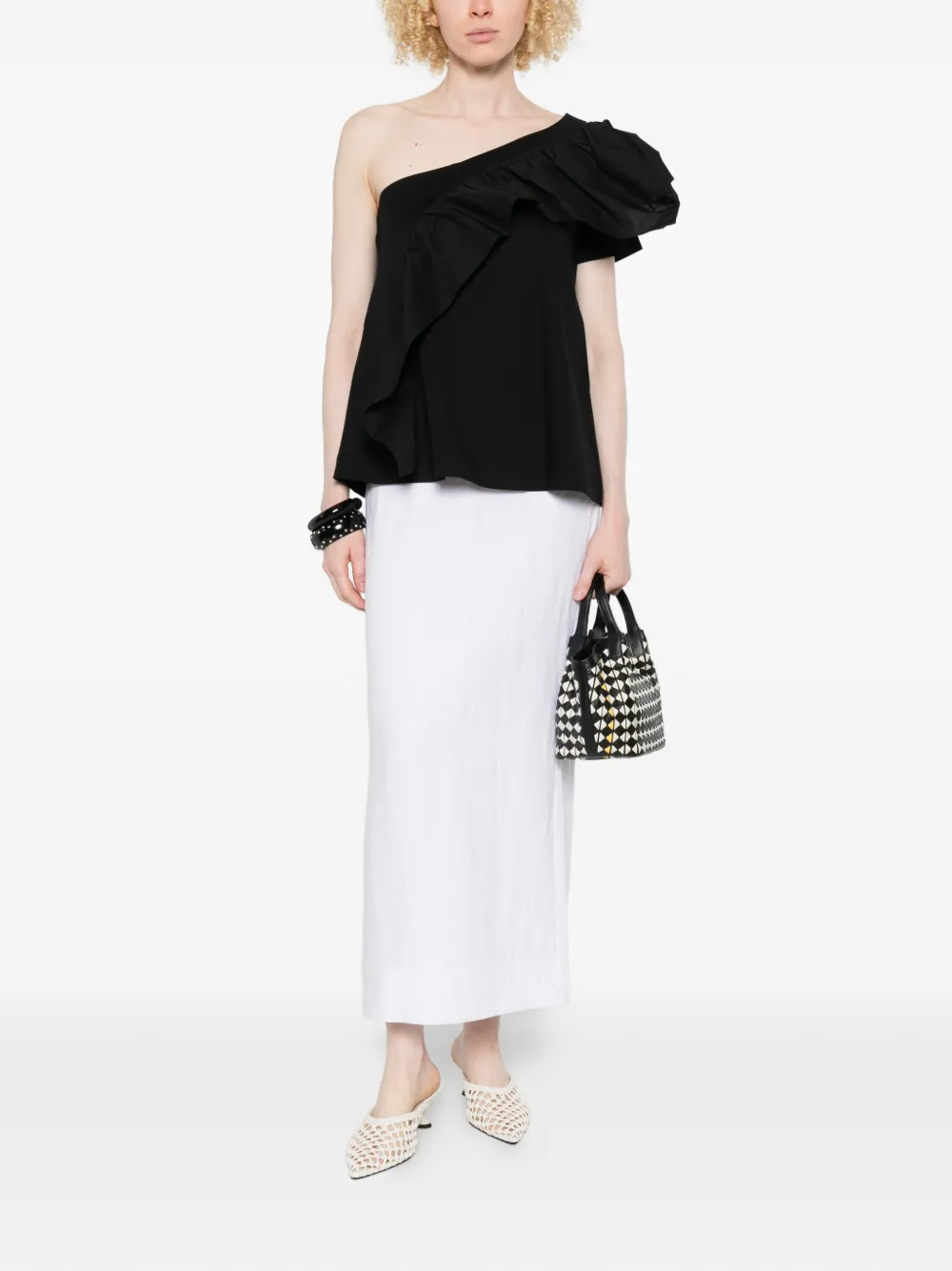  Psophia Ruffled One-shoulder Top - Black 