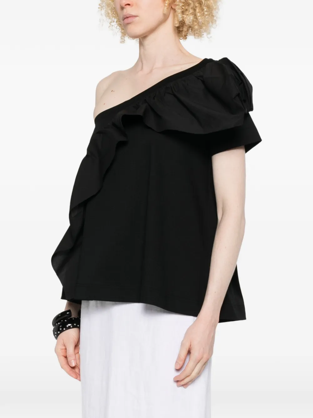  Psophia Ruffled One-shoulder Top - Black 