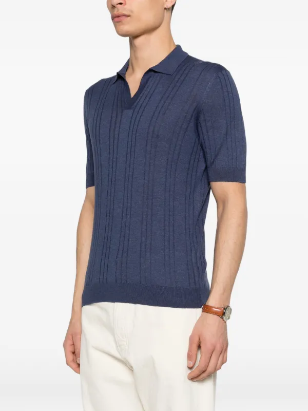 TAGLIATORE(タリアトーレ)」 DARREL 48 Tagliatore Darnel V-neck Ribbed Polo Shirt | Blue | FARFETCH