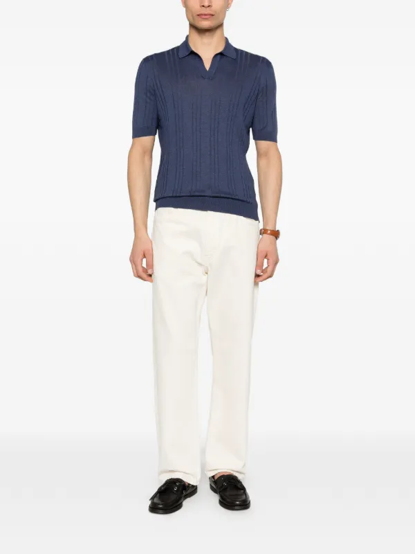 Tagliatore Darnel V-neck Ribbed Polo Shirt | Blue | FARFETCH