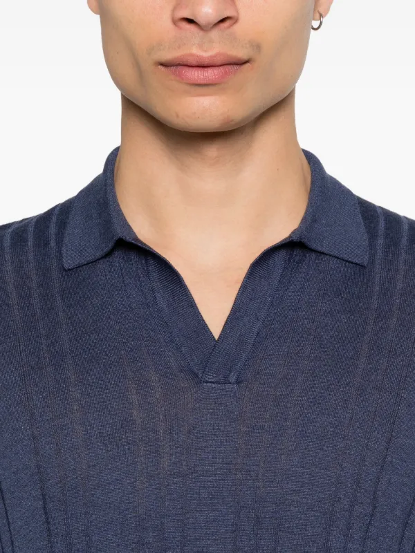 Tagliatore Darnel V-neck Ribbed Polo Shirt | Blue | FARFETCH