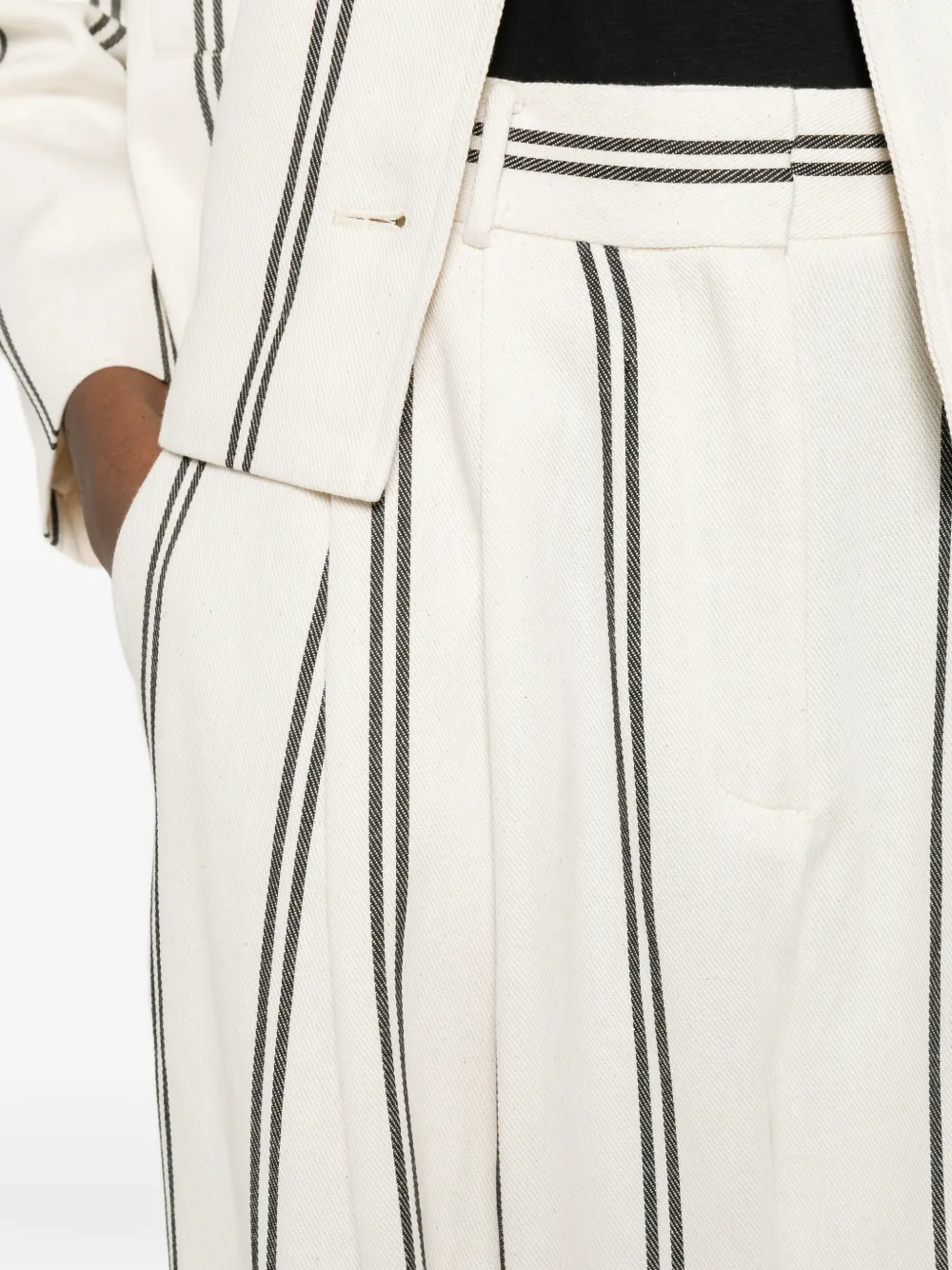 Stripe-Pattern Pleated Trousers
