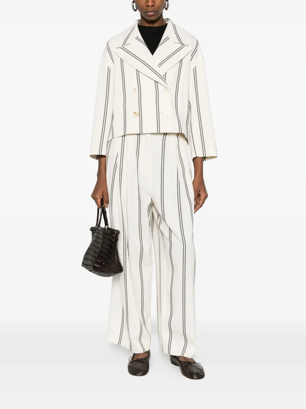 Stripe-Pattern Pleated Trousers