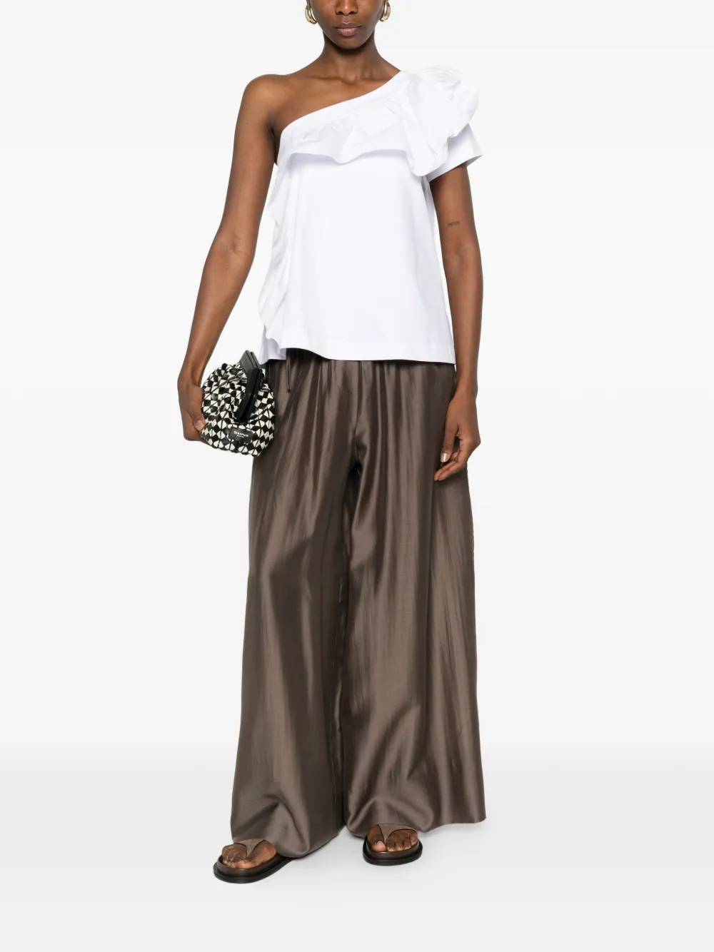  Psophia Ruffled One-shoulder Top - White 