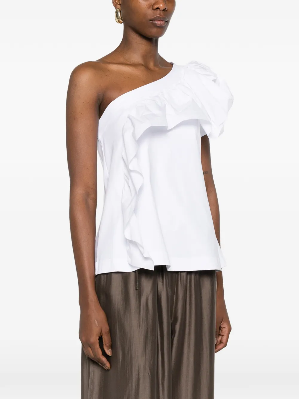  Psophia Ruffled One-shoulder Top - White 