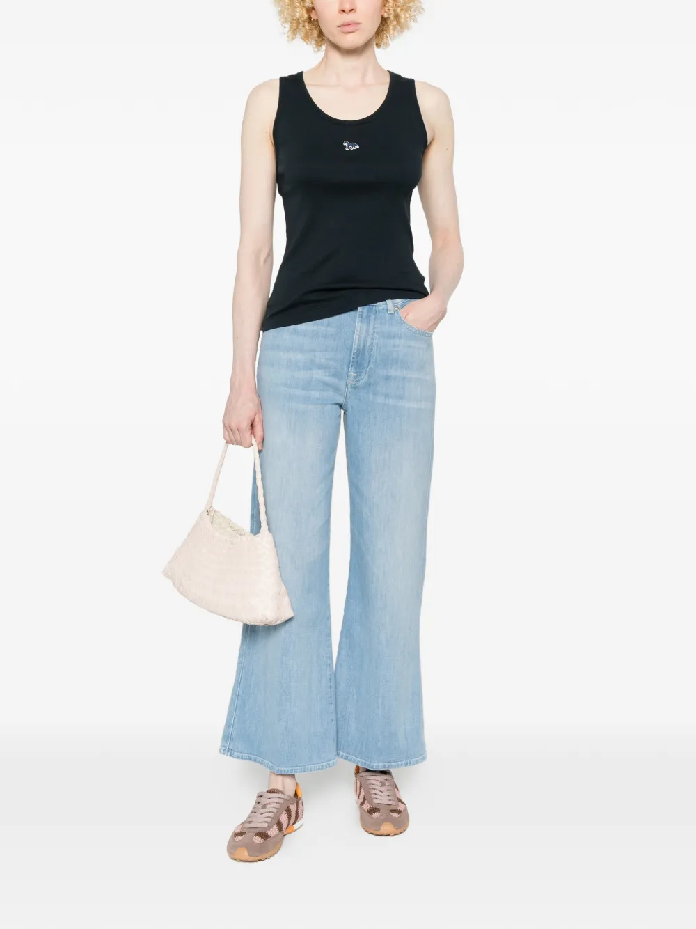 Maison Kitsuné Geribbelde tanktop met embleem Blauw
