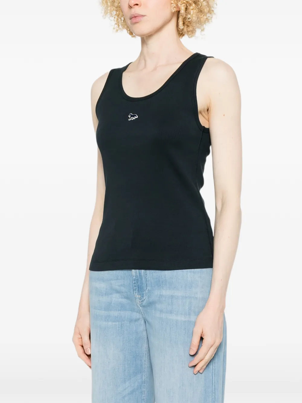 Maison Kitsuné Geribbelde tanktop met embleem Blauw