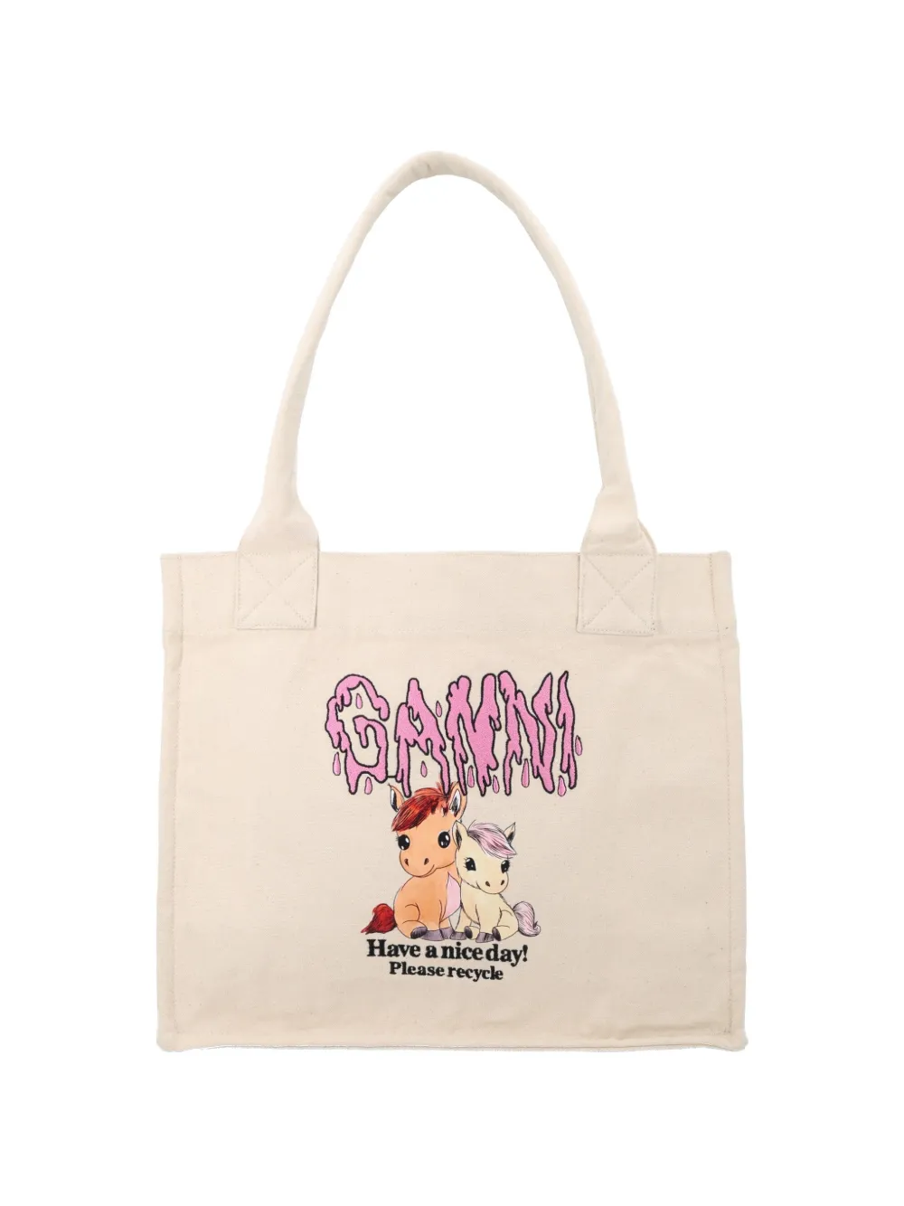 GANNI large graphic pony tote bag - Toni neutri