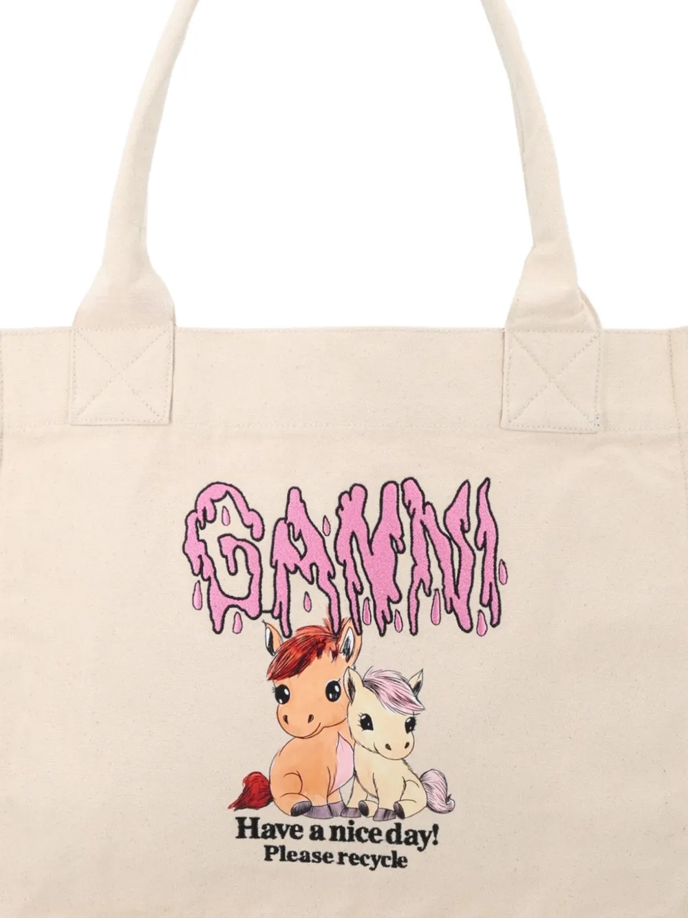 GANNI Grote shopper met print Beige