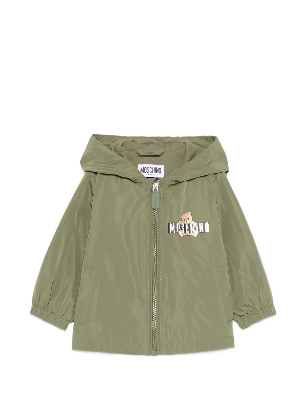 Moschino Kids teddy-print hooded jacket - Verde