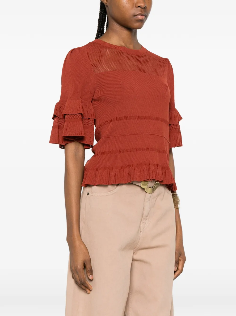 TWINSET Gebreide top met ruches Bruin