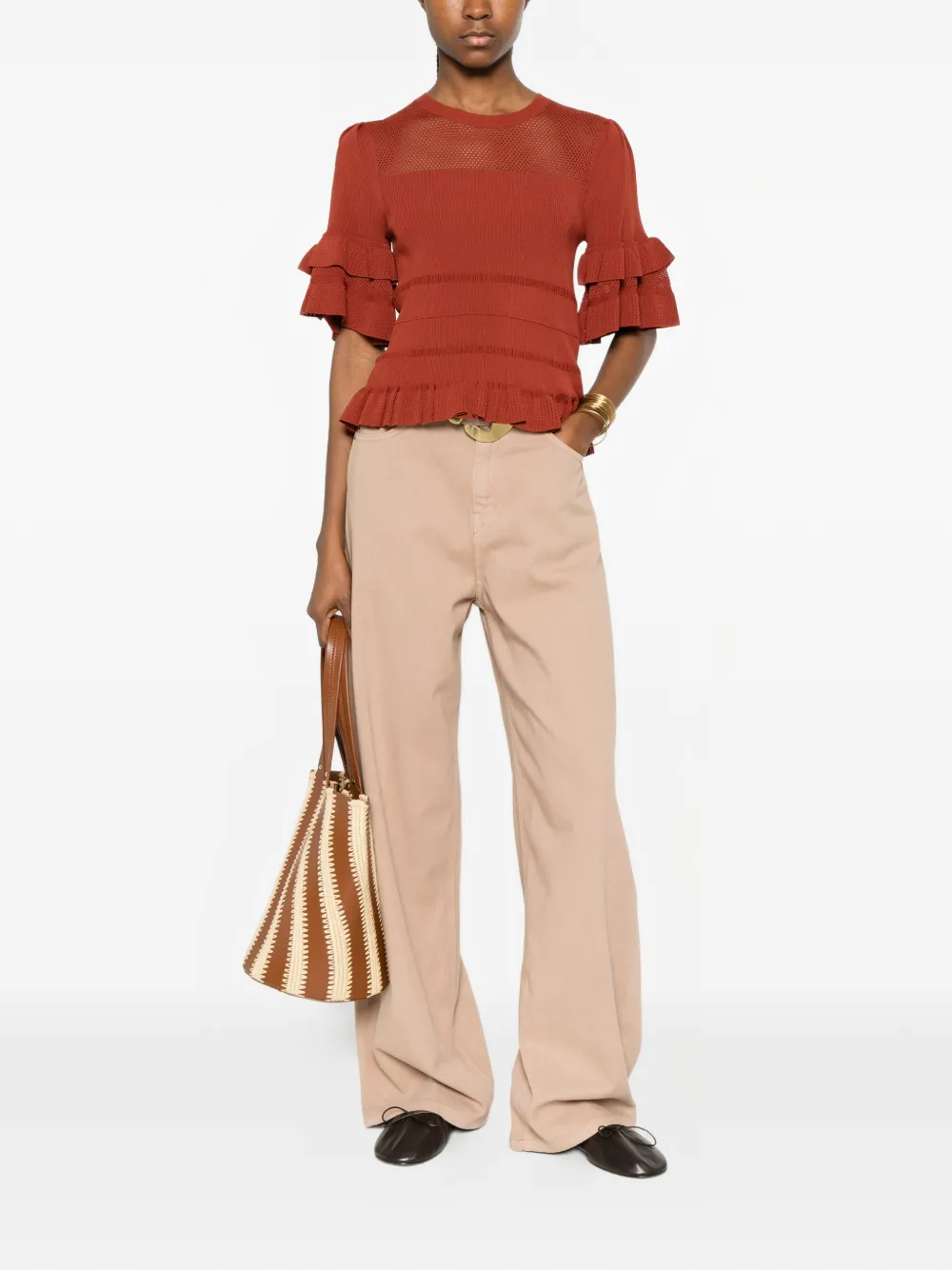 TWINSET Gebreide top met ruches Bruin