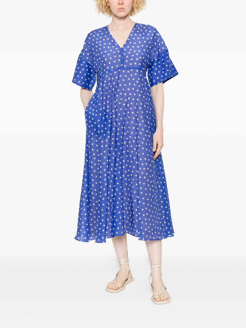 Psophia Polka-dot V-neck Midi Dress - Blue 