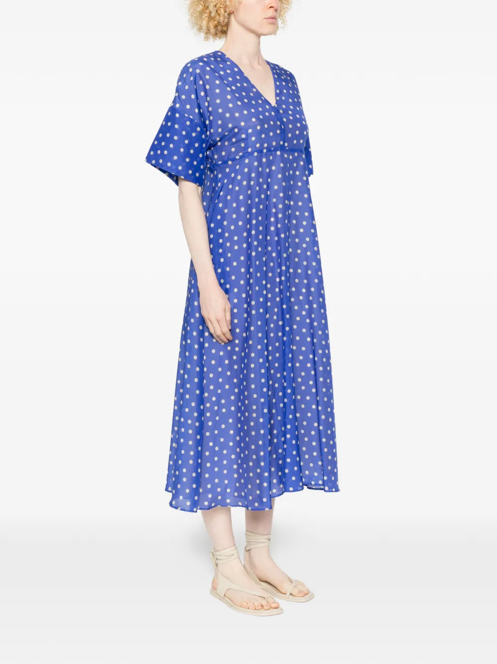  Psophia Polka-dot V-neck Midi Dress - Blue 