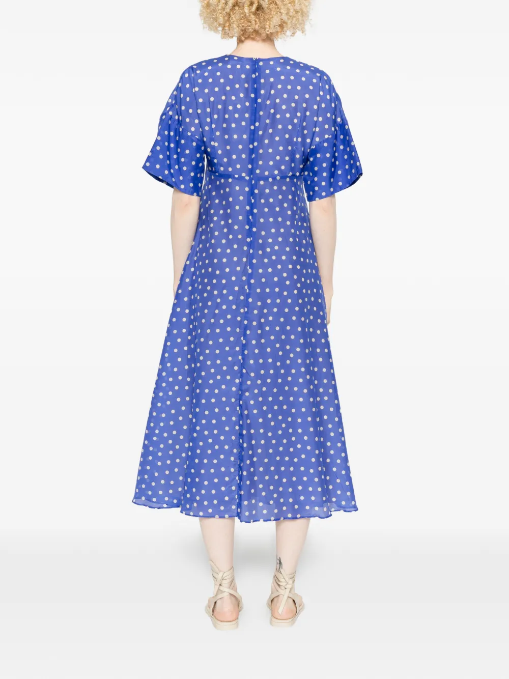 PSOPHIA Midi-jurk met stippen en V-hals Blauw