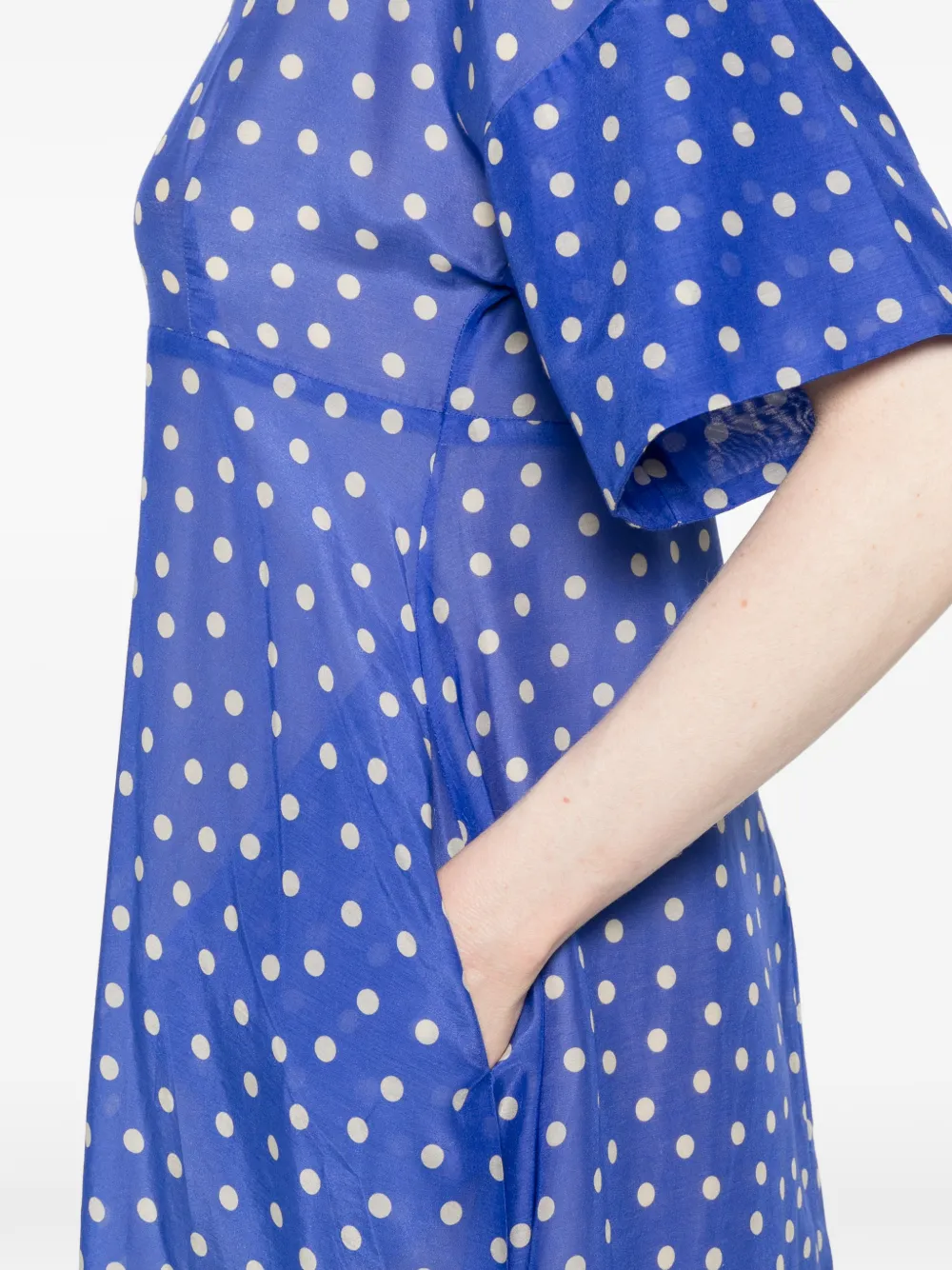 PSOPHIA Midi-jurk met stippen en V-hals Blauw