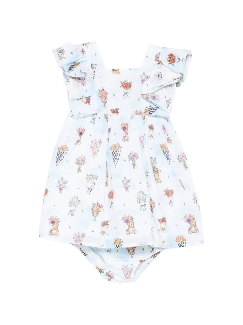 Moschino Kids floral-detail ruffled dress - Blu