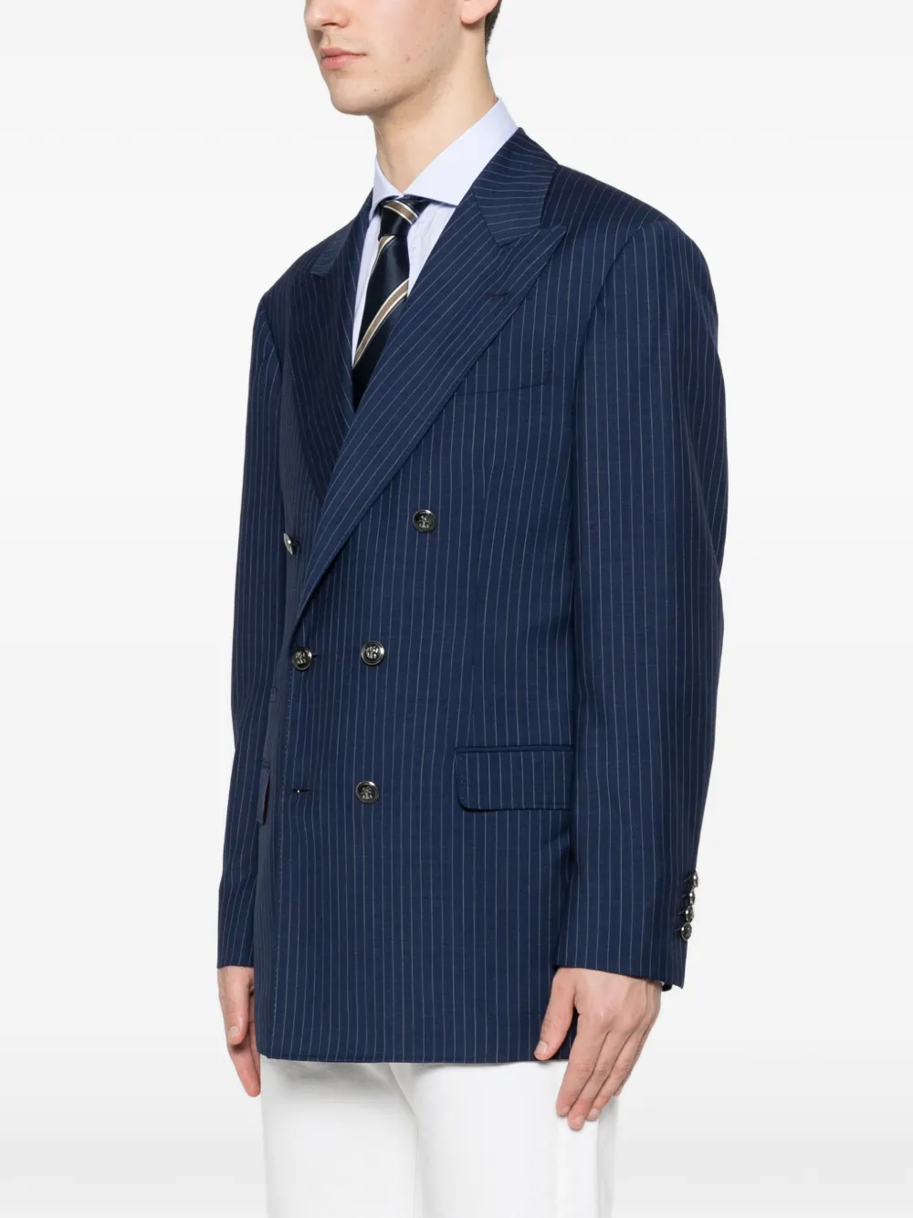  Brunello Cucinelli Pinstripe Double-breasted Blazer - Blue 