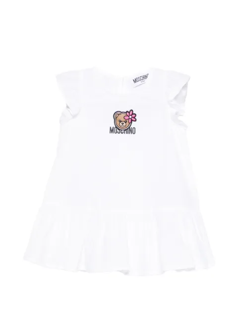 Moschino Kids bear-embroidered ruffled dress
