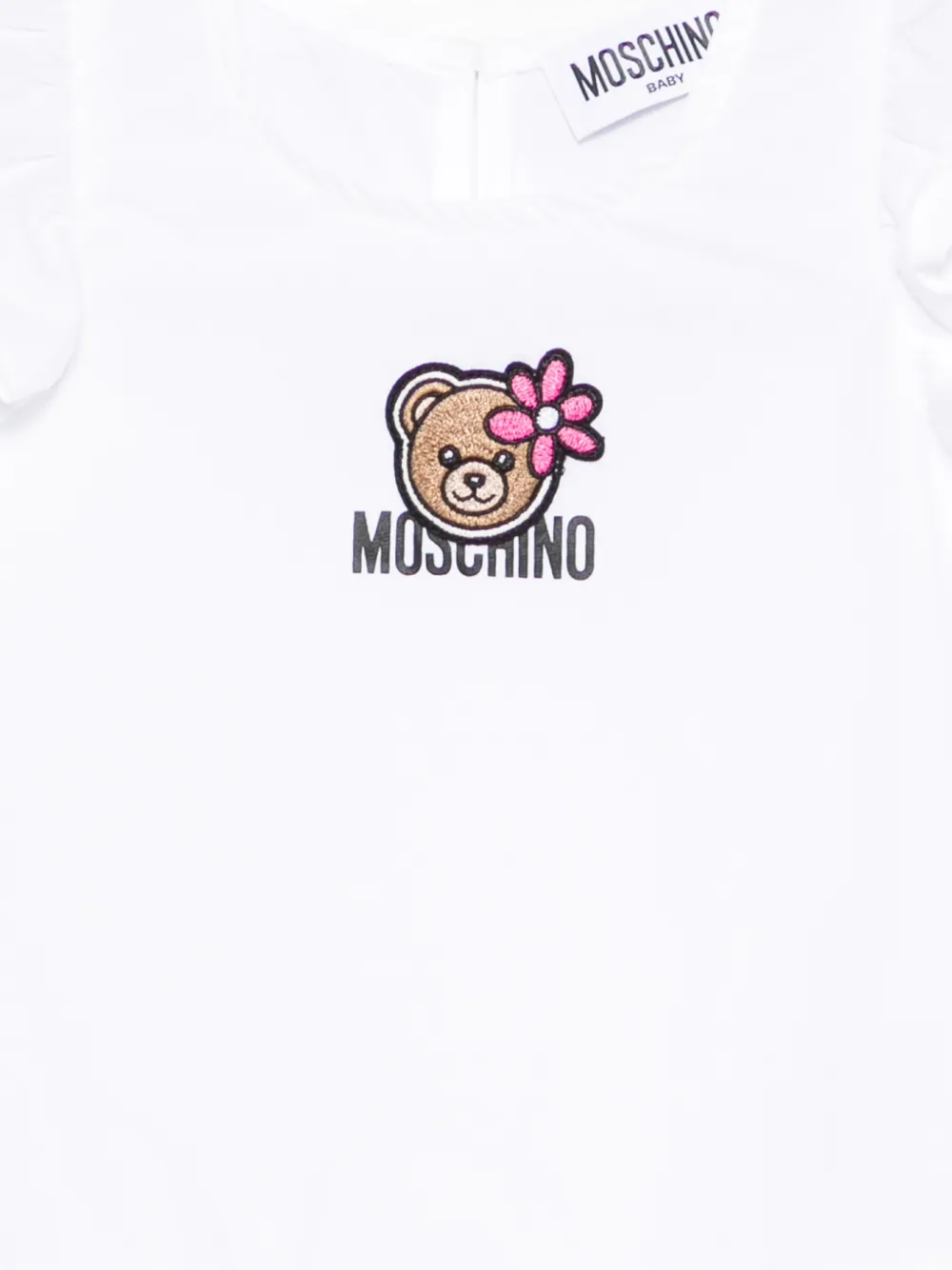 Moschino Kids Jurk met geborduurde beer en ruches Wit