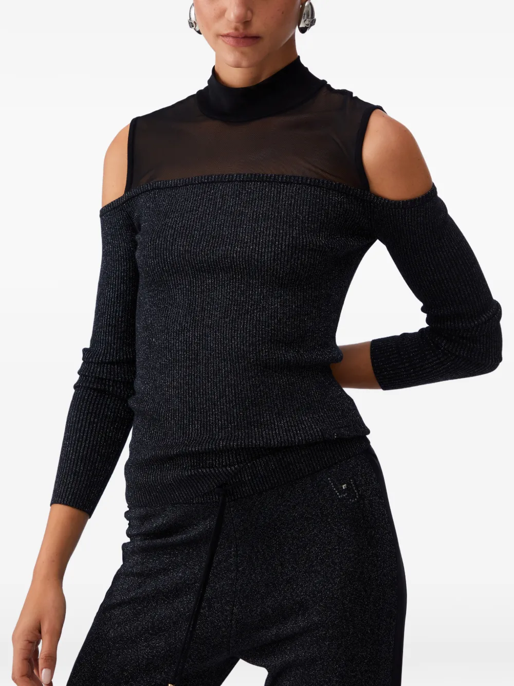 LIU JO Mesh T-shirt met open schouders Zwart