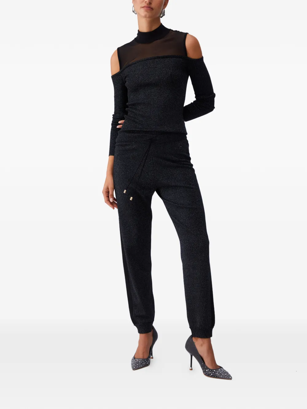 LIU JO Mesh T-shirt met open schouders Zwart