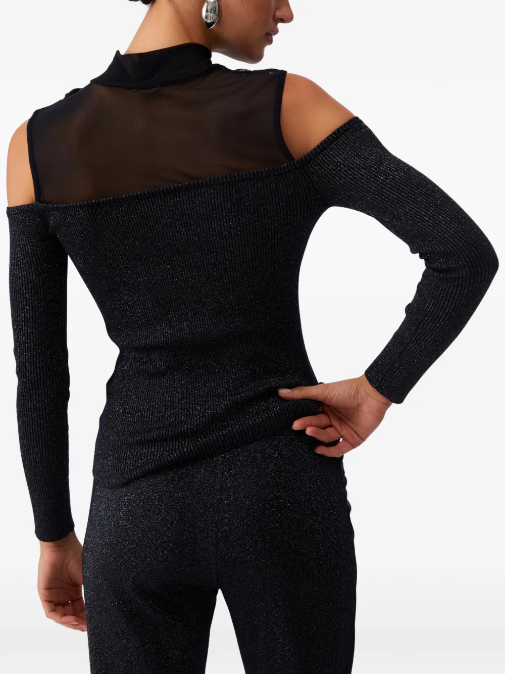 LIU JO Mesh T-shirt met open schouders Zwart