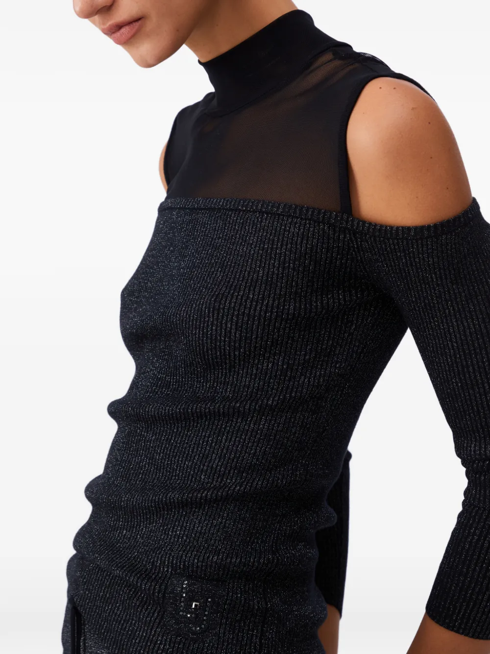 LIU JO Mesh T-shirt met open schouders Zwart