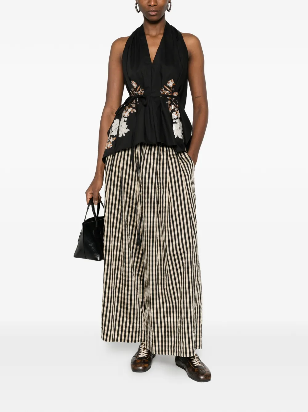 Check-Pattern Cropped Trousers