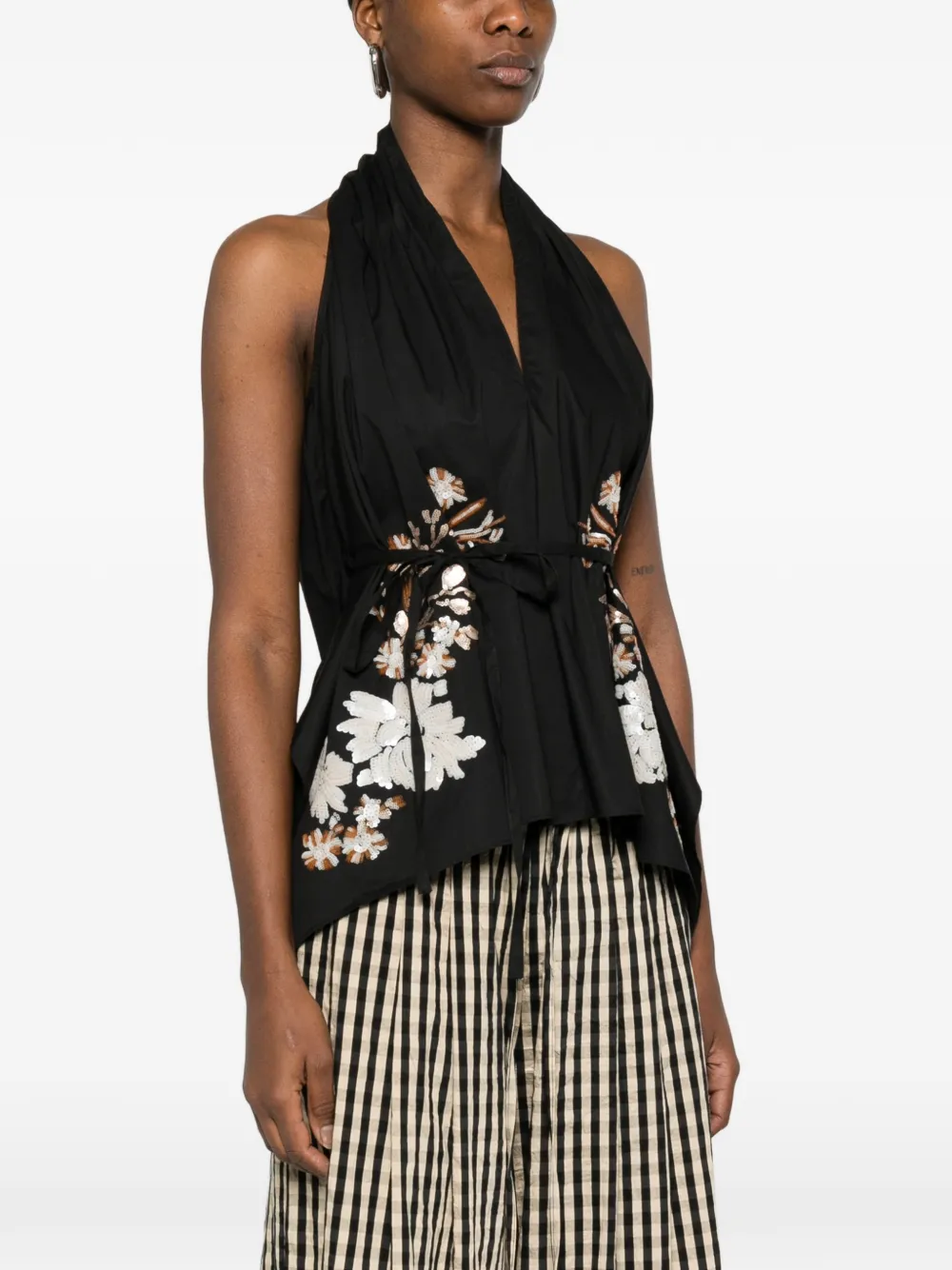  Psophia Floral Halterneck Top - Black 