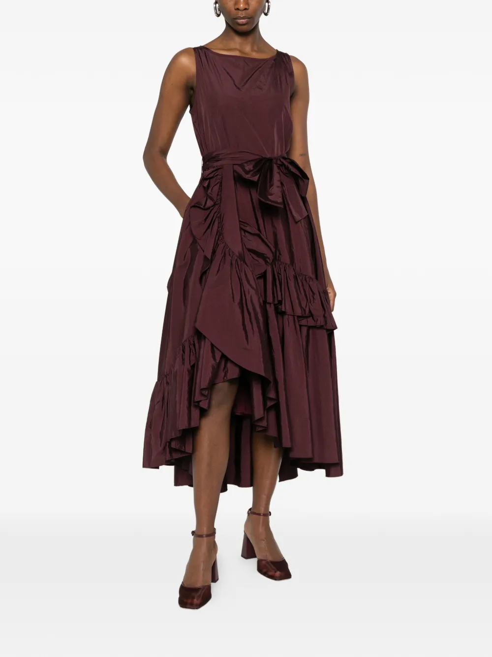  Psophia Ruffled Belted Midi Dress - Red 