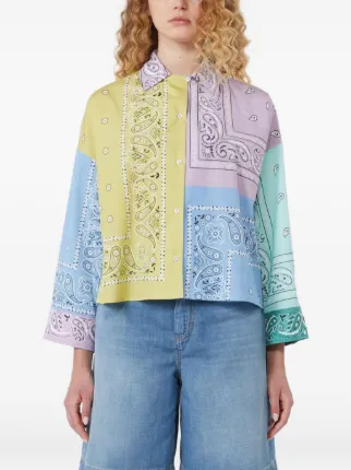 WEEKEND Max Mara ボタニカル柄 ラミー100% ロングシャツ38 Weekend Max Mara Patchwork bandana-print Shirt | Blue | FARFETCH