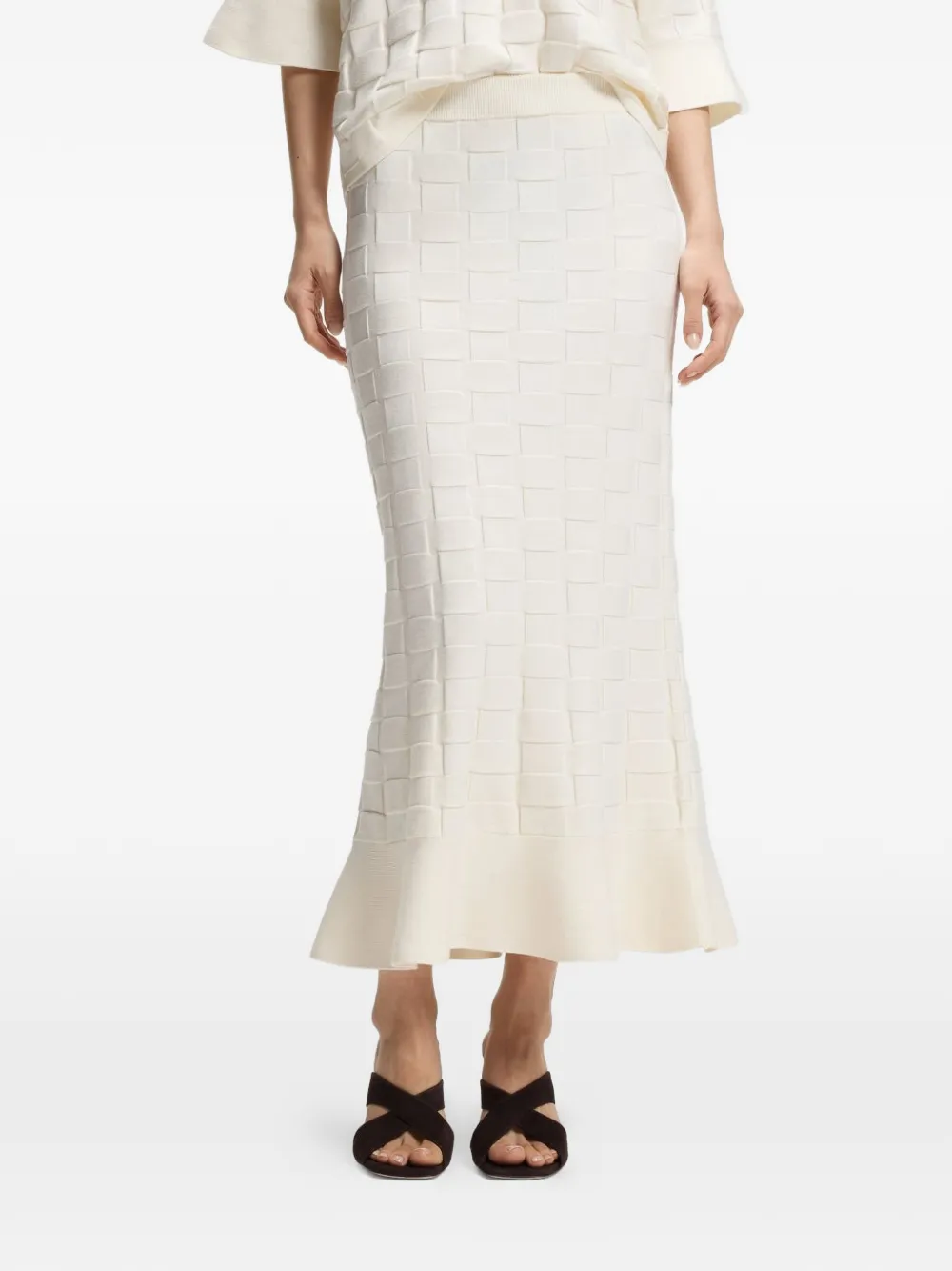  Boss Knitted Woven Midi Skirt - Neutrals 