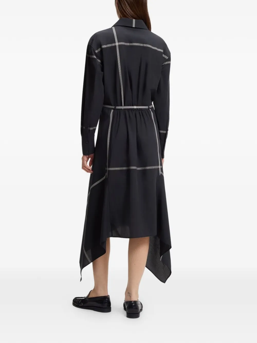 Hugo Boss Checked Shirt Dress In Cotton Canvas In Black