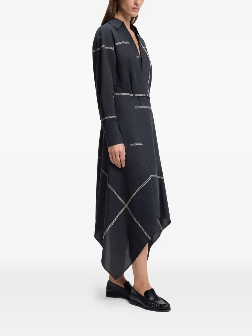 Hugo Boss Checked Shirt Dress In Cotton Canvas In Black