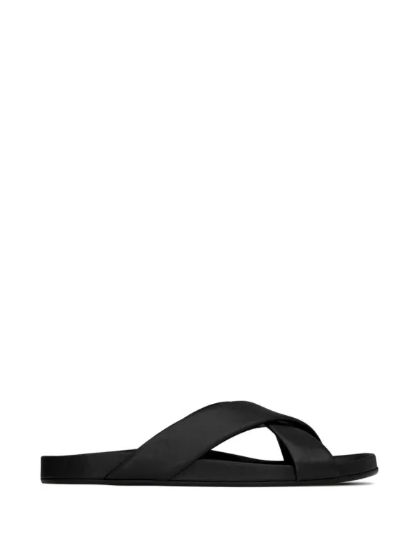 Saint Laurent Criss-cross Leather Flat Sandals in Black
