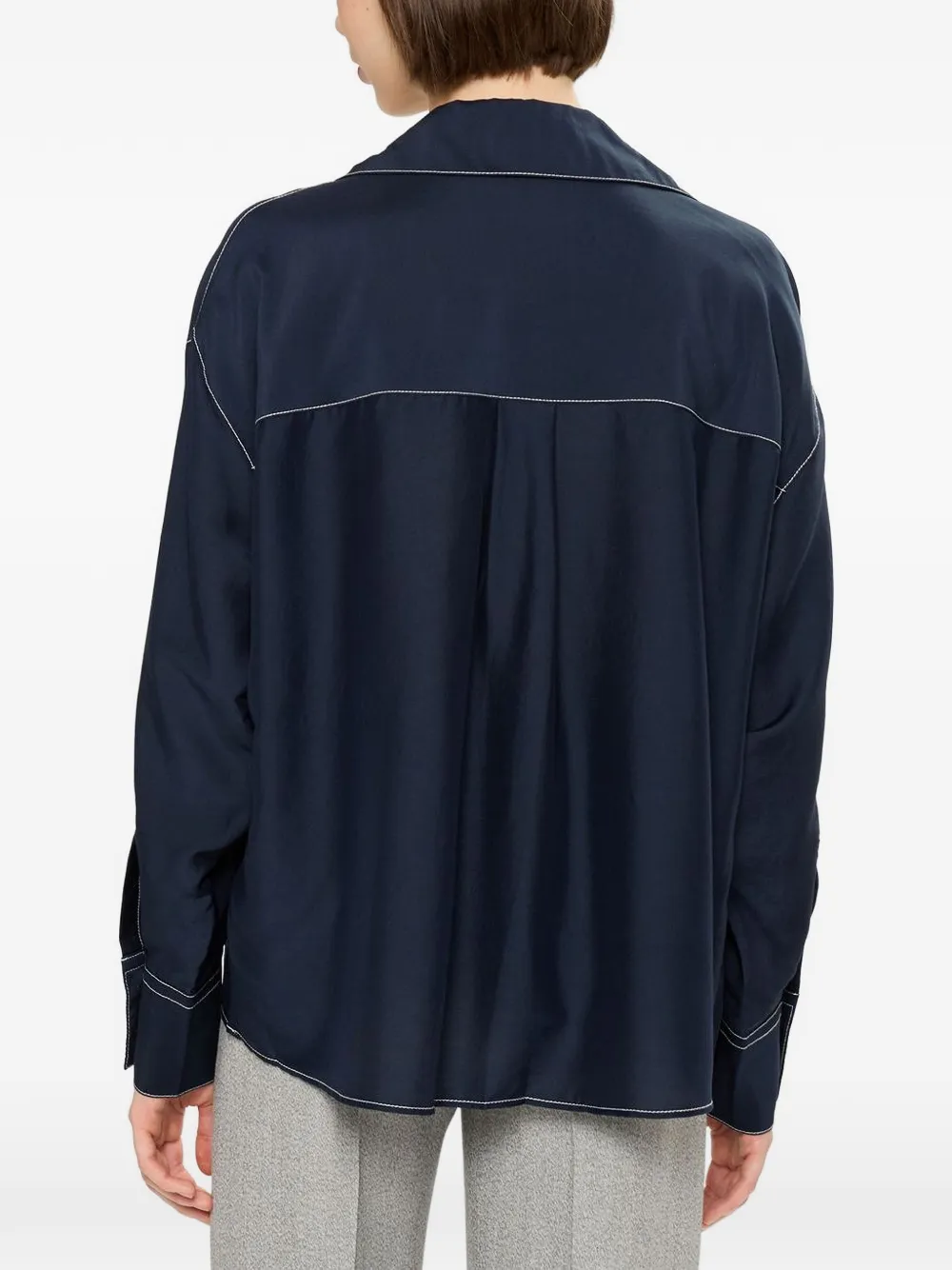  Boss Contrast-stitching Blouse - Blue 