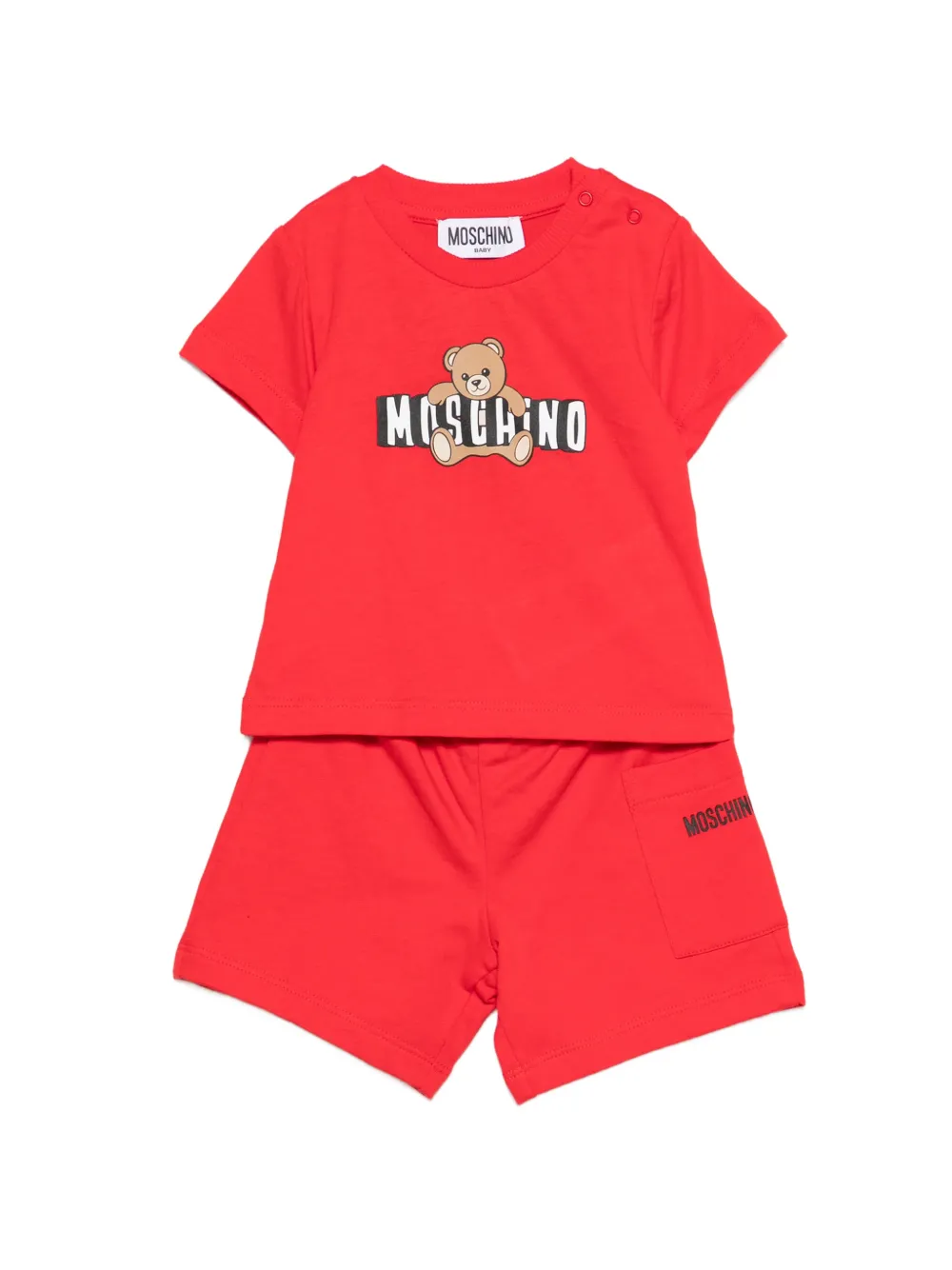 Moschino Kids teddy logo babygrow set - Rot